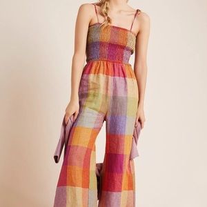 NWOT Dra Sierra Smocked Linen Jumpsuit